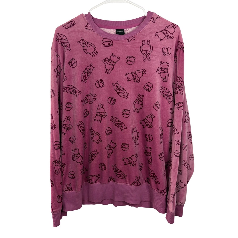 Disney Winnie the Pooh Velour Sweatshirt Purple All Over Print XL  Cozy Lounge